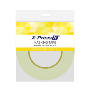 X-Press It Masking Tape hang pack with yellow band, 6mm wide by 50m long, cream roll visible below