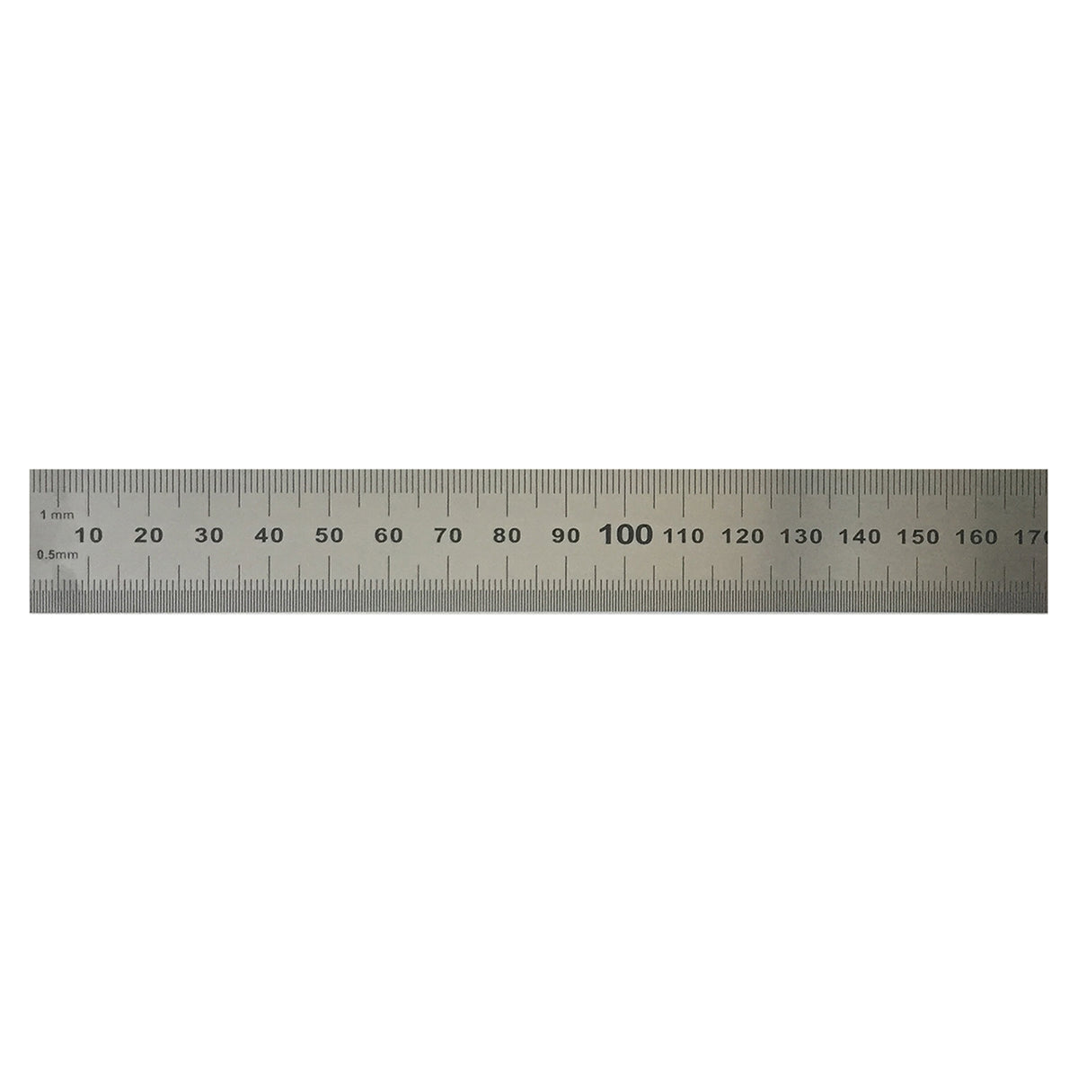 X-Press It 15cm metric steel ruler close-up with millimetre numbers 10 to 170 and edges labelled 1mm and 0.5mm