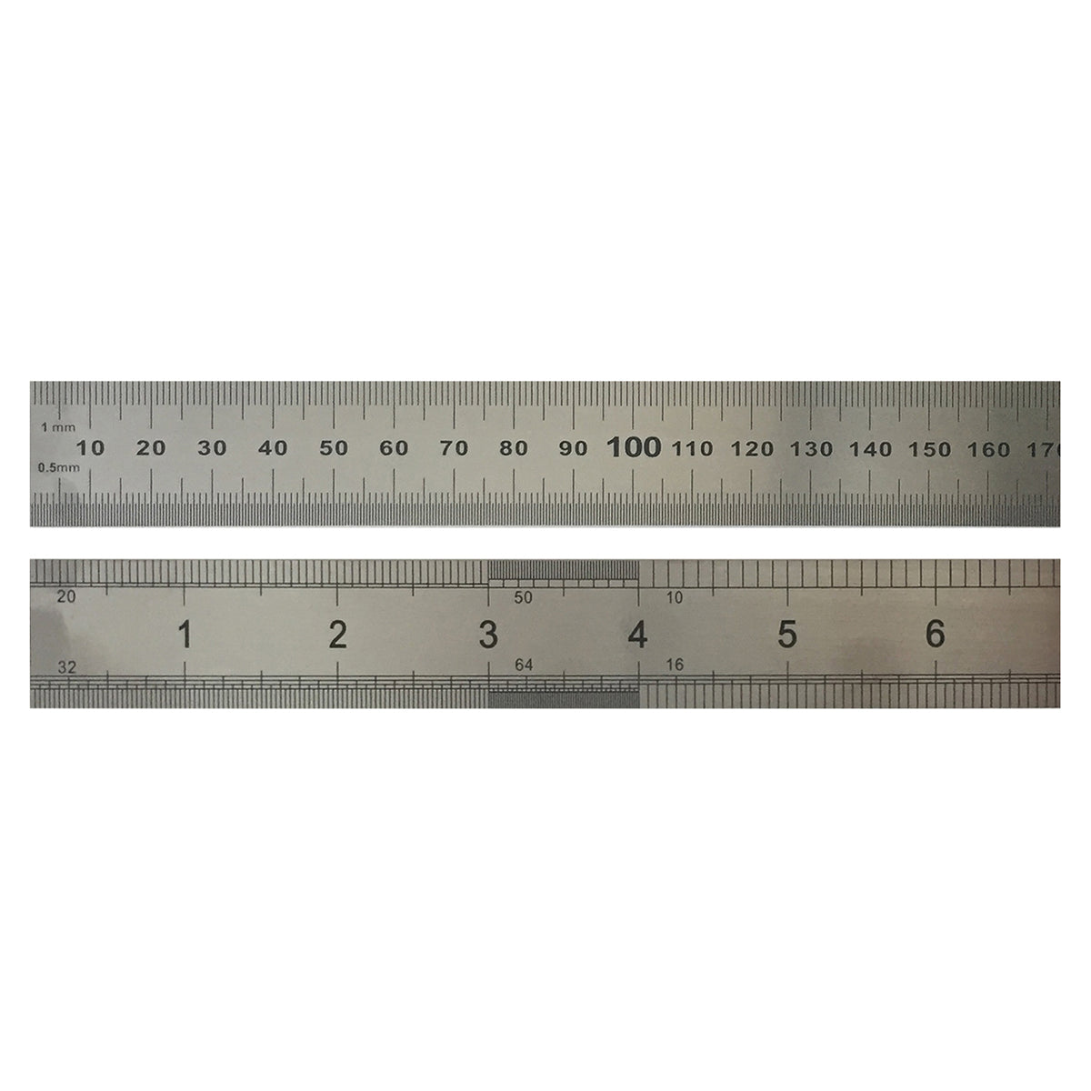 X-Press It 30cm steel ruler shown as two close-up strips, a millimetre scale numbered to 170 and an inch scale numbered 1 to 6