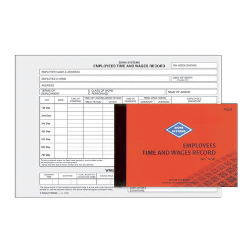 Zions Employees Time and Wages Record Book