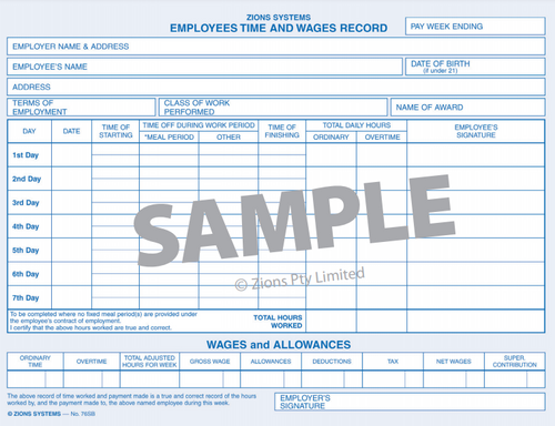 Zions Employees Time and Wages Record Book