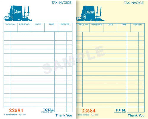 Zions CBD Carbonless Duplicate Restaurant Docket Book