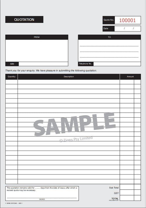 Zions Small Business Essentials Quotation Book A4