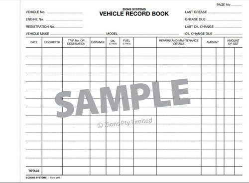 Zions Vehicle Record Book Duplicate