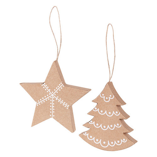 Zart 3D star and tree ornaments pack of 10 laid flat showing white pre-finished surface