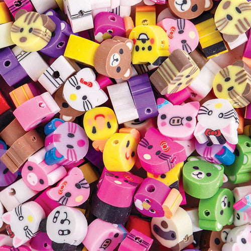 Assorted animal head beads featuring ladybug, duck, pig, and raccoon