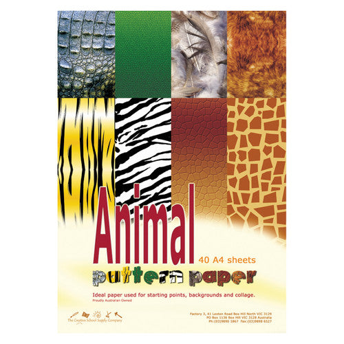 Zart Animal Pattern Papers A4 pack showing 8 assorted wildlife-inspired single-sided sheet designs