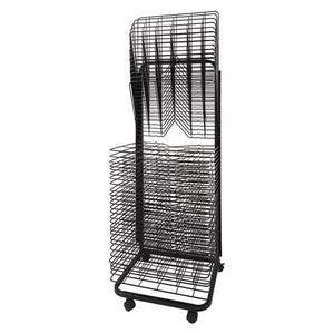 Zart spring-loaded art rack with 45 shelves on castors, shown fully assembled at 170cm tall
