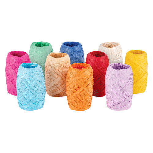 Zart assorted paper raffia pack of 10 rolls in a range of colours including red, blue, green and yellow