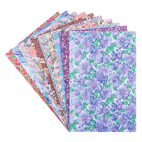 Zart Assorted Rice Paper Pack of 10. Zart assorted floral rice paper sheets fanned out showing variety of designs, pack of 10.
