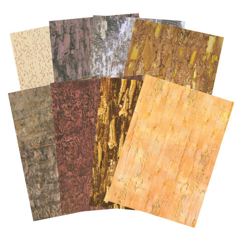 Zart Bark Pattern Paper A3 assorted pack of 40 sheets showing 8 different tree species bark designs