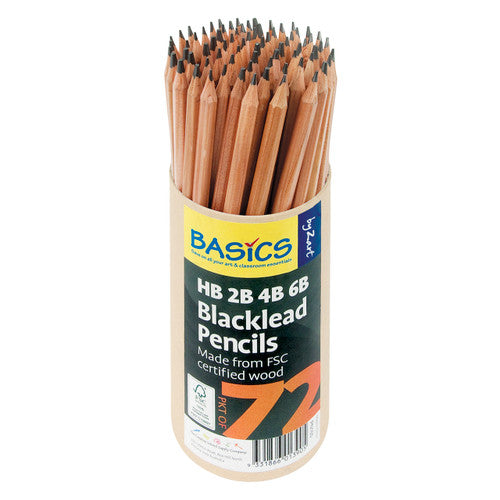 Zart Basics Blacklead Pencils in assorted grades HB 2B 4B and 6B stored in a reusable cardboard cylinder, pack of 72