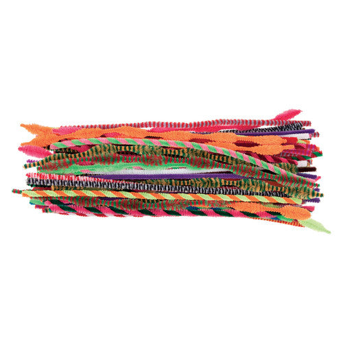 Assorted coloured chenille stems and bumps laid out showing variety of shapes and colours included in the 200-piece Zart pack