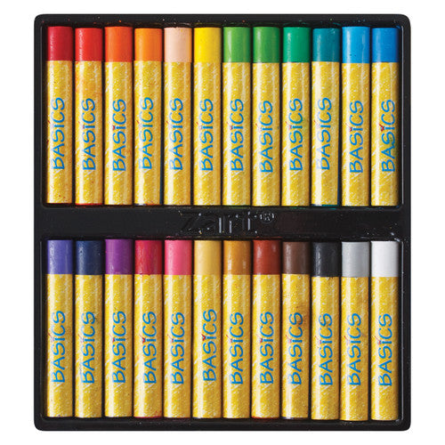 Zart Basics Oil Pastels Large Pack of 24. Close-up of Zart Basics Large Oil Pastel sticks measuring 10mm diameter and 70mm length.