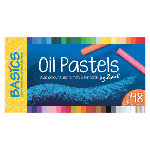 Zart Basics Oil Pastels Large pack of 48, 10mm diameter x 70mm length, arranged in a row showing full colour range