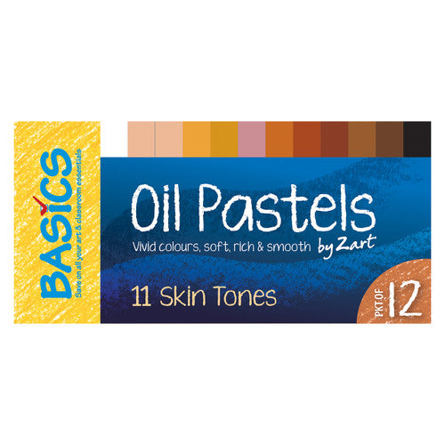 Zart Basics Large Oil Pastels in 12 assorted skin tone colours, each measuring 10mm diameter and 70mm length