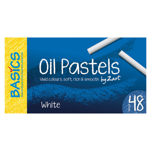 Zart Basics Oil Pastels Large White Pack of 48. Zart Basics Large White Oil Pastels 10mm x 70mm pack of 48 on a white background.