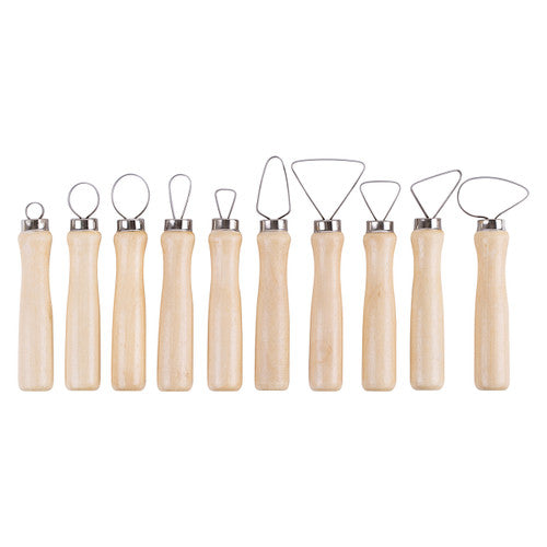 Zart Basics Pottery Ribbon Loop Tools set of 10 assorted steel loop shapes with varnished wooden handles