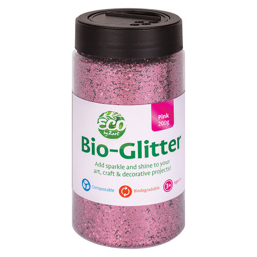 Zart Bio Glitter 200g in pink, plant cellulose biodegradable glitter in an easy-pour shaker