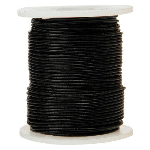 Zart Black Leather Cord 1.5mm x 50m. Zart black round leather cord 1.5mm diameter on a 50-metre roll.