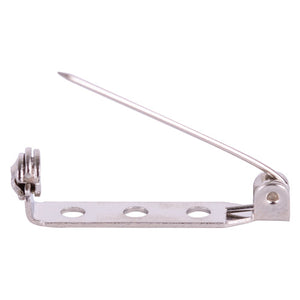 Zart 25mm silver brooch backs laid out showing the pin clasp mechanism, pack of 100