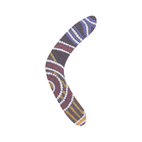 Zart Cardboard Boomerangs Pack of 60. Group of decorated cardboard boomerangs displayed on a classroom desk