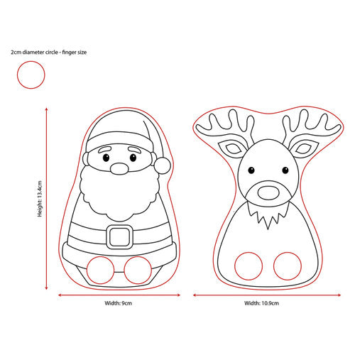 Child holding decorated Zart Christmas finger puppets during craft activity