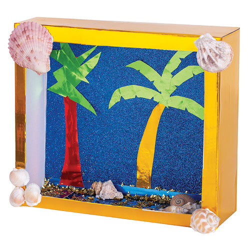 Flat-pack Zart cardboard diorama showing pre-cut 21 x 18cm front window and 1mm white board construction