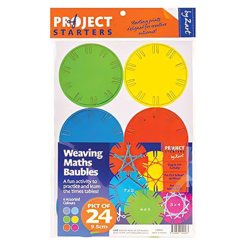 Student weaving a star pattern on a coloured cardboard maths bauble