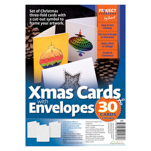 Zart Christmas Cut-Outs Cards and Envelopes pack of 30, showing folded cards with star cut-out windows