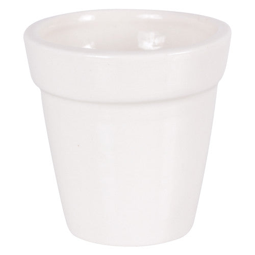 Zart ceramic flower pot plain white 8cm high 8.5cm diameter front view