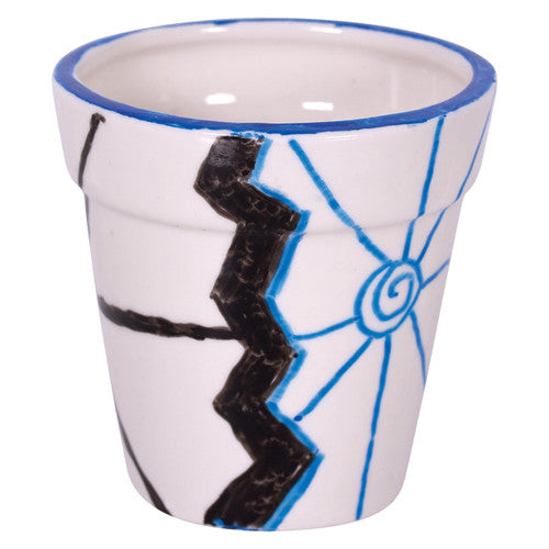 Zart ceramic pot shown with craft paints and porcelain markers