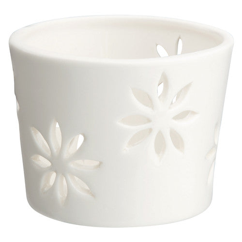 Three ceramic tea light holders showing straight and rounded edge styles