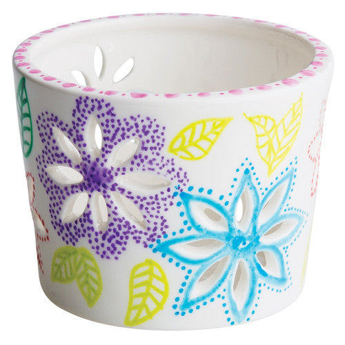 Ceramic tea light holders decorated with porcelain markers
