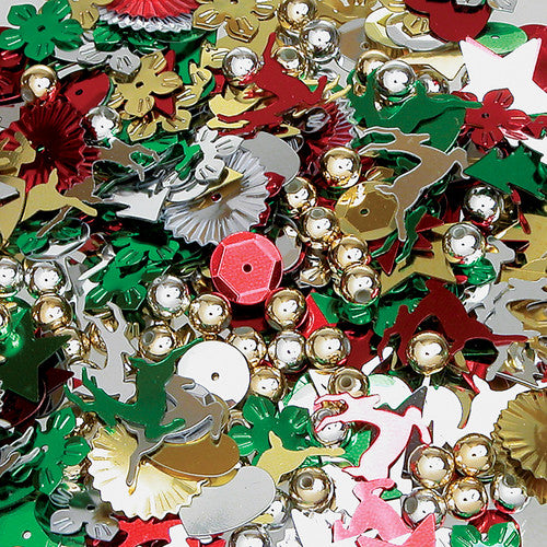 Zart Christmas multi-shape metallic sequins in assorted festive shapes including stars, reindeer and Christmas trees
