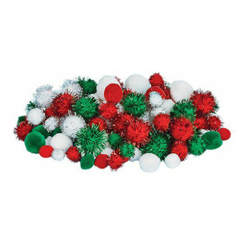 Zart Christmas Pom Poms 300 pack in red, green, and white glitter and plain mix