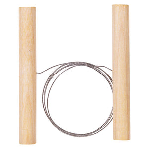 Zart Clay Cutter with Handles. Zart clay cutter with wooden handles and wire, shown ready for use on a clay block.