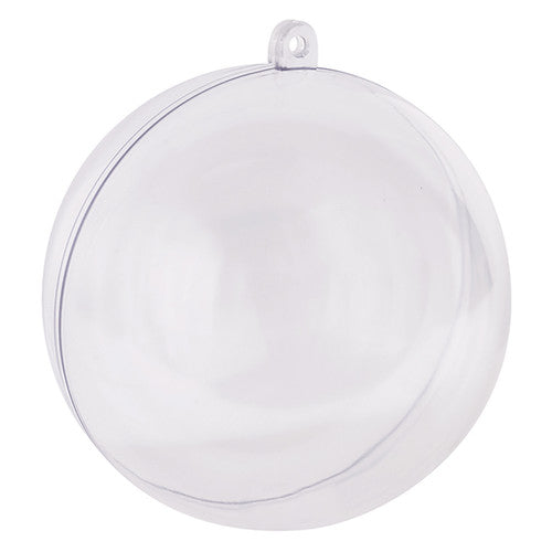 Zart Clear Plastic Baubles 70mm Pack of 10. Zart clear plastic baubles 70mm showing both halves separated, pack of 10.