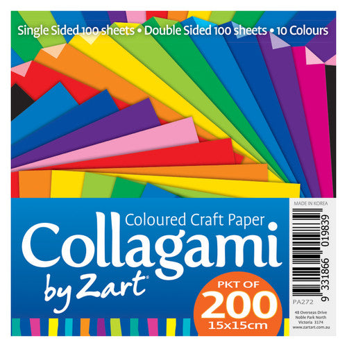 Zart Collagami Craft Paper Pack of 200 sheets in assorted colours