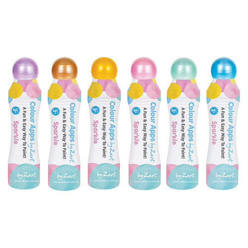 Zart Colour APPs Sparkle pack of 6 markers in assorted glitter hues on white background