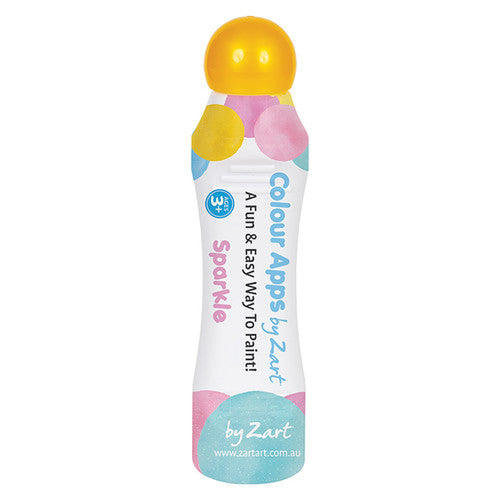 Child's hand gripping a broad-barrel Zart Sparkle marker ready to stamp