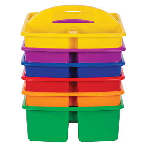 Zart Coloursorts Classroom Caddies Pack of 6. Set of six Zart Coloursorts Classroom Caddies in orange, yellow, red, purple, blue, and green.