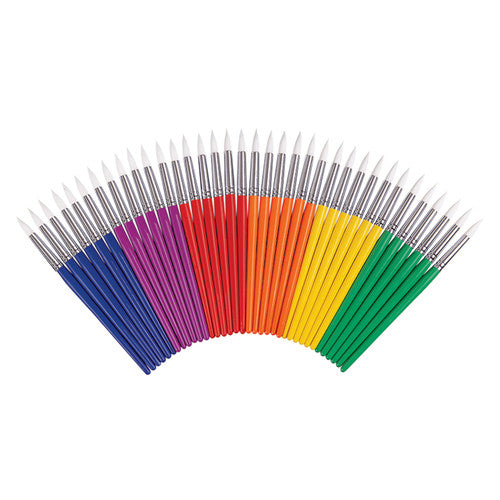 Zart Coloursorts set of 36 round Taklon brushes in six colour-coded handle colours laid out in a flat arrangement