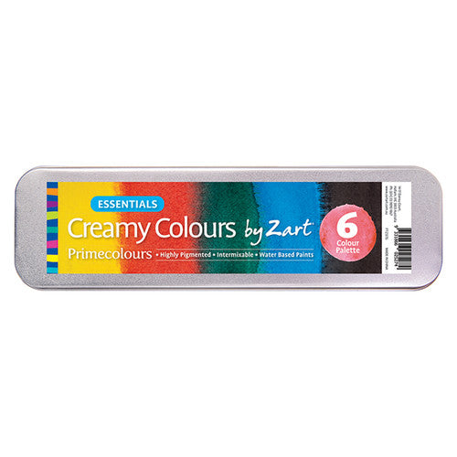 Close-up of Zart watercolour palette showing six semi-dried paint pans