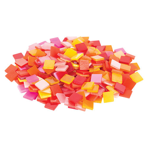 Zart Deco Mosaic Tiles Warm Tones 150g pack front view showing warm-coloured resin tiles