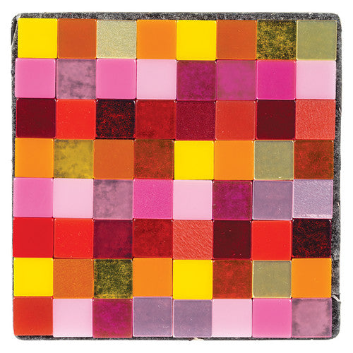 Zart Deco Mosaic Tiles Warm Tones 150g. Assorted Zart warm tone mosaic tiles spread out showing opaque, frost, clear and glossy finishes