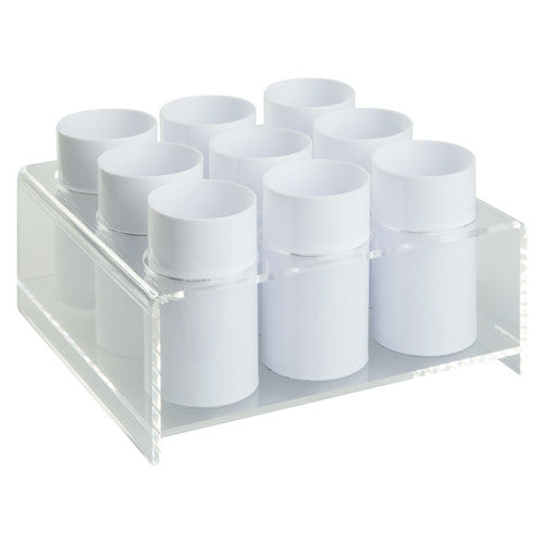 Zart acrylic display and storage holder with nine tubes for pencils, scissors, markers and brushes on a desk