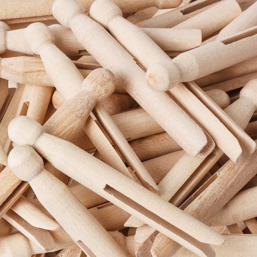 Zart Dolly Pegs Natural 11cm Pack of 60. Zart natural wooden dolly pegs 11cm pack of 60 on white background.