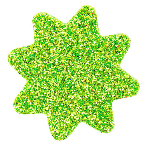 Peel-away adhesive backing on a Zart EVA glitter foam shape ready for application