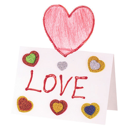 Size comparison of Zart EVA glitter stars and hearts showing small to large size range